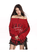 Hot Girl Embroidered Letter Sweater Women's Spring And Autumn Idle Style Fake Two Pieces