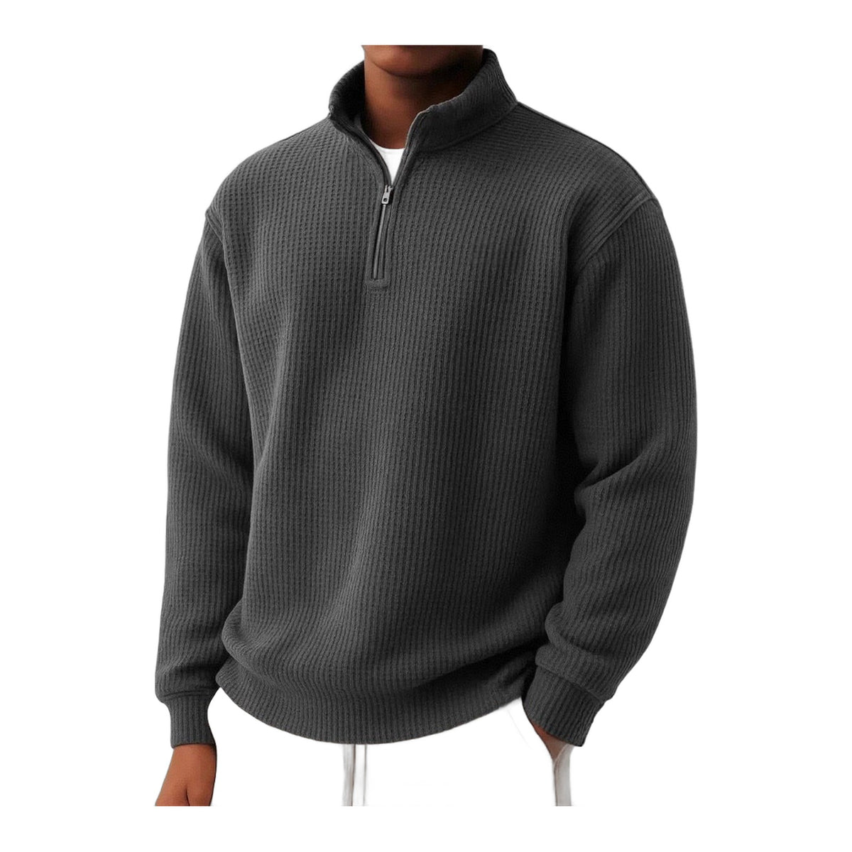 Waffle Knit Quarter Zip Pullover