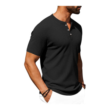 Ribbed Short Sleeve Henley Shirt