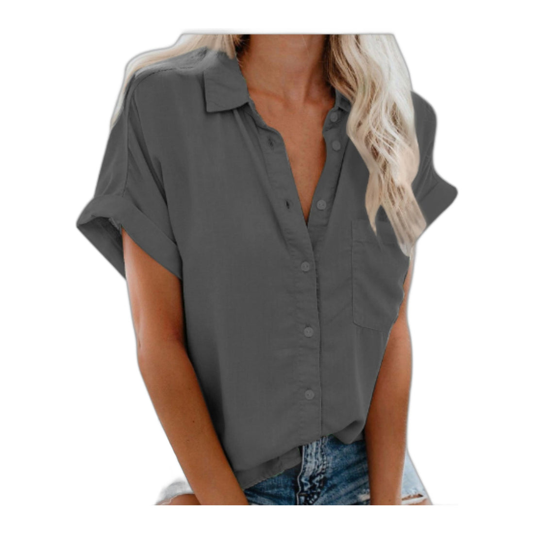 Short Sleeve Collared Summer Blouse
