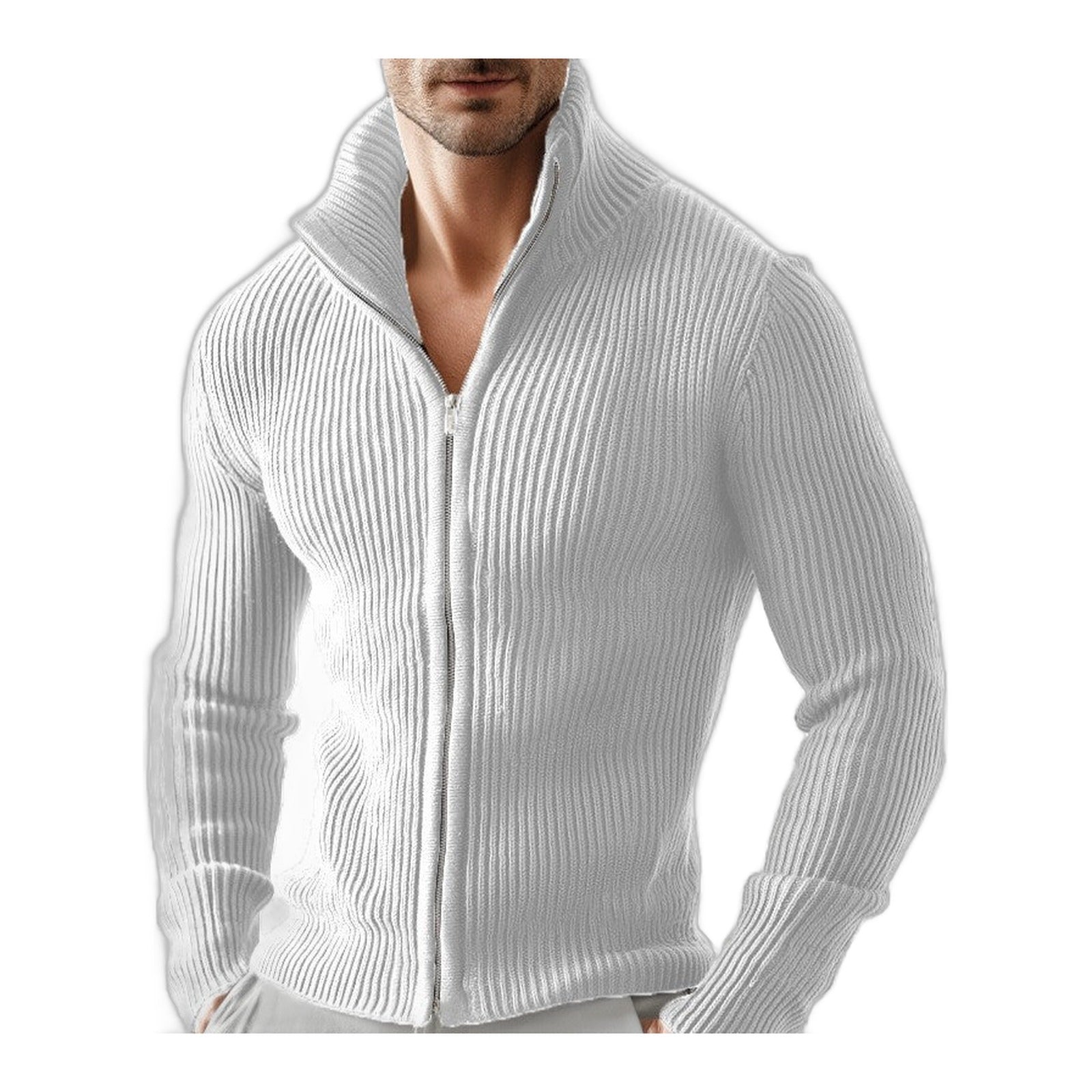 Ribbed Zip Up Turtleneck Cardigan