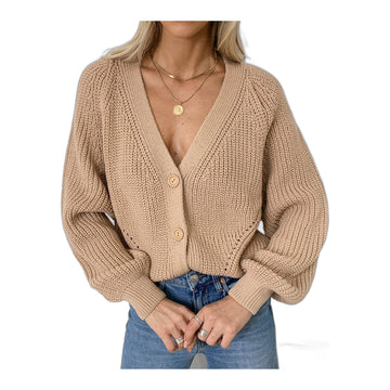Balloon Sleeve Button Knit Cardigan