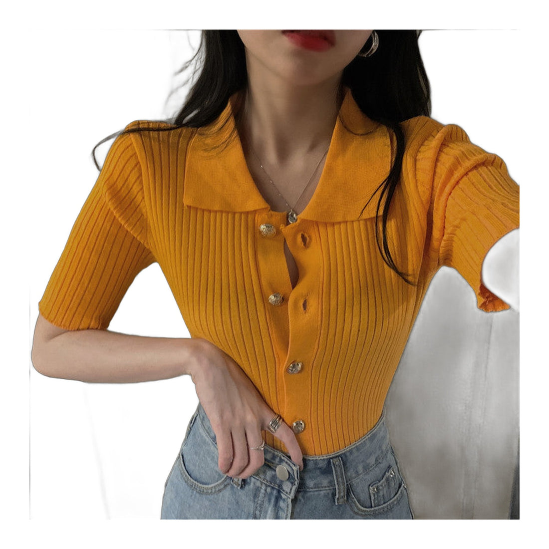 Knitted Short Sleeve Polo Top