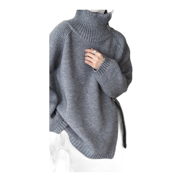Zip Neck Oversized Turtleneck Sweater