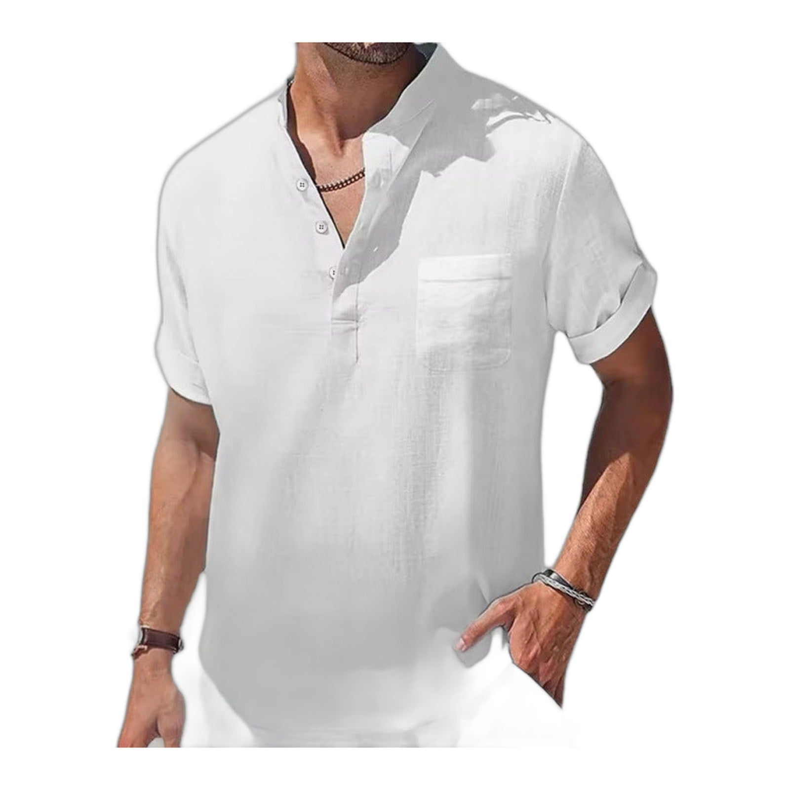 Cotton Linen Short Sleeve Henley