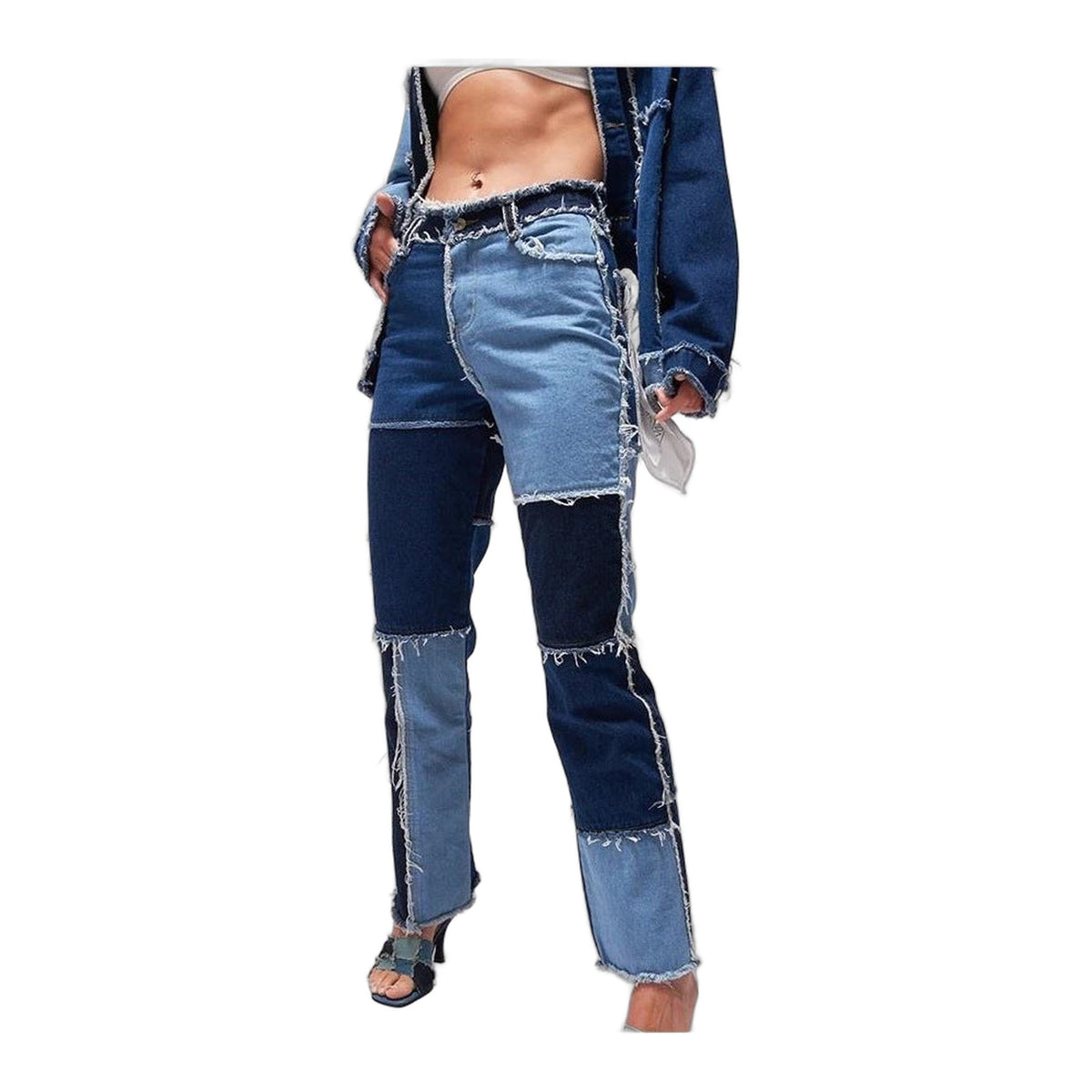 Patchwork Raw Edge Straight Jeans