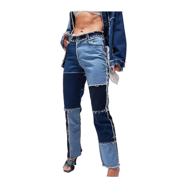 Patchwork Raw Edge Straight Jeans