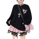 Sweet Cool Bow Bandage Heavy Industry Round Neck Loose Sweatshirt Autumn