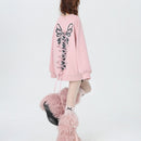 Sweet Cool Bow Bandage Heavy Industry Round Neck Loose Sweatshirt Autumn