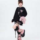 Sweet Cool Bow Bandage Heavy Industry Round Neck Loose Sweatshirt Autumn