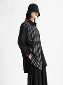 Irregular Striped Patchwork Mid-length Shirt