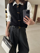 Women's Diamond Plaid Horn Button Knitted Vest