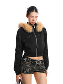 Rivet Detachable Fur Collar Stand Collar Sweater