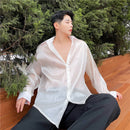 Mens Stylish Sheer Silky Loose-Fit Casual Top