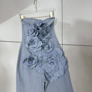 Three-dimensional Flowers Washed And Worn Slightly Cut Tube Top Jumpsuit