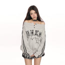Hot Girl Embroidered Letter Sweater Women's Spring And Autumn Idle Style Fake Two Pieces