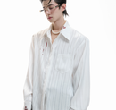 Striped Satin Lipstick-print Shirt With A Luxurious Textured Feelelegant Cardigan Top