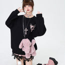 Sweet Cool Bow Bandage Heavy Industry Round Neck Loose Sweatshirt Autumn