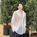 Mens Stylish Sheer Silky Loose-Fit Casual Top
