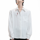 Striped Satin Lipstick-print Shirt With A Luxurious Textured Feelelegant Cardigan Top
