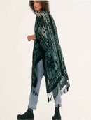 Fashionable Bohemian Style Velvet Long Handmade Fringed Shawl
