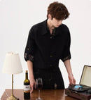 Men's Casual Cashew Flower Fake Two Black Shirts