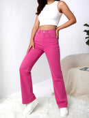 Women's High Waist Hot Pink Wide Leg Jeans, Casual Straight Leg Solid Color Denim Pants Streetwear