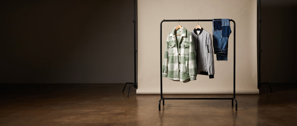 Archive rail with jackets and denim
