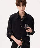 Men's Casual Cashew Flower Fake Two Black Shirts