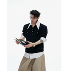 A Niche Textured Faux Two-piece Shirt With A Bold Color-block Design