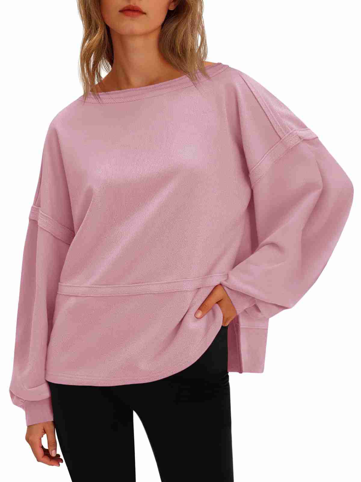 Fisoew Women’s Side Slit Casual Sweatshirt