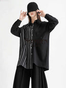 Irregular Striped Patchwork Mid-length Shirt