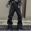 American-style Raw-edge Slim-fit Pleated Slightly Flared Denim Jeans