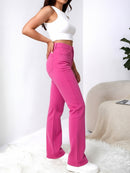 Women's High Waist Hot Pink Wide Leg Jeans, Casual Straight Leg Solid Color Denim Pants Streetwear