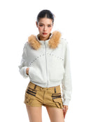 Rivet Detachable Fur Collar Stand Collar Sweater