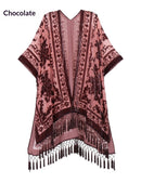 Fashionable Bohemian Style Velvet Long Handmade Fringed Shawl