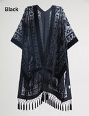 Fashionable Bohemian Style Velvet Long Handmade Fringed Shawl
