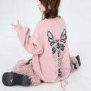 Sweet Cool Bow Bandage Heavy Industry Round Neck Loose Sweatshirt Autumn