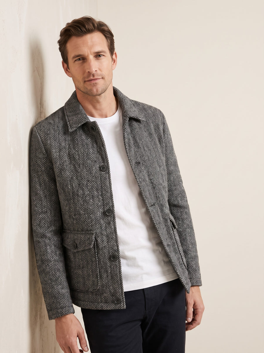 Herringbone quilted shirt jacket